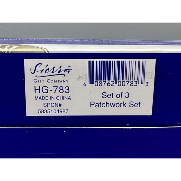 3 Pc. Sierra Gift Company Ceramic Patchwork Ornaments - Angel/Rocking Horse/Bell - Picture 8 of 9